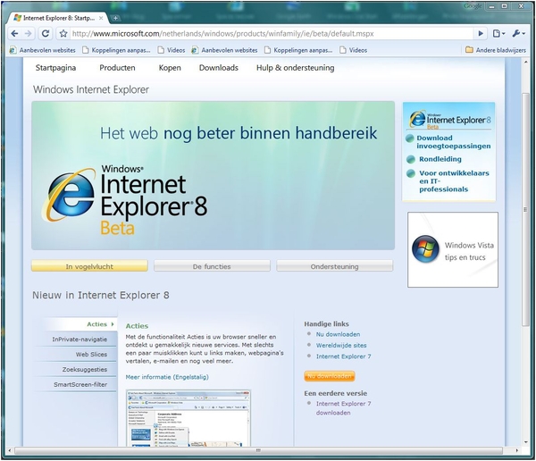 Internet Explorer 8 beta in Nederlands
