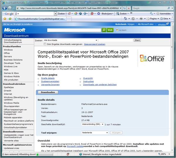 Comtabiliteit Office 2007 met 2003 versie problemen