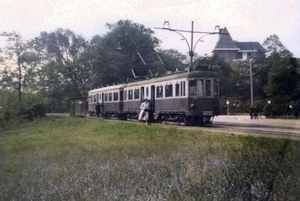 Blauwe tram op het traject Scheveningse bosjes (opgeheven 31 augu