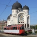 Kerk en tram in het Roemeense Arad. Piata Podgoria, 15-05-2017