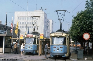Fraaie blauwe MIVG PCC's in Gent. 08-08-1984-3