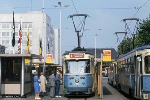Fraaie blauwe MIVG PCC's in Gent. 08-08-1984-6