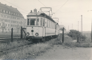 Motorwagen 16 bij Mannheim OEG Bahnhof. 06-1953.