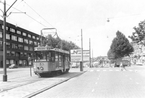 Schieweg aanleg viaduct lijn 5, 1968.