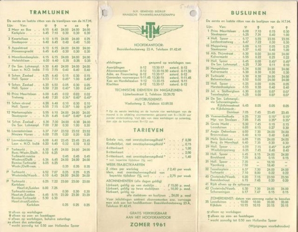 HTM 1961 dienstregeling