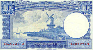 Bankbiljet_tien_gulden_1947_achter