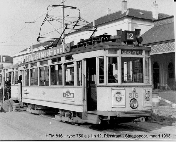 HTM 816 + ahw (12) aan eindpunt Staatsspoor, 28 maart 1963.