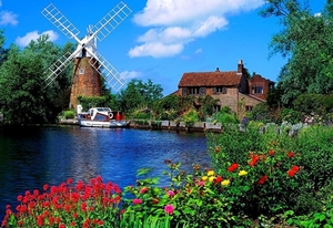 windmolen-molen-bloemen-rivier-achtergrond