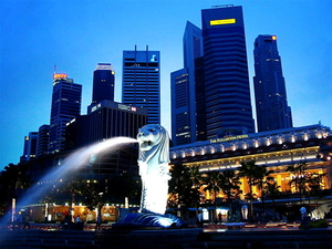 wolkenkrabbers-merlion-stad-singapore-achtergrond