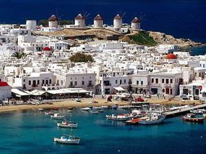 griekenland-haven-town-meer-achtergrond