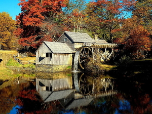 mabry-mill-herfst-landschap-virginia-reflectie-achtergrond