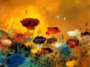 bloemen-schilderen-kind-kunst-gele-achtergrond