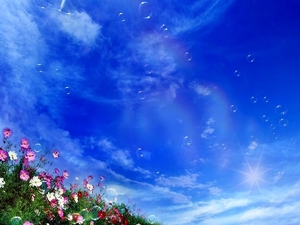 blauwe-natuur-wolken-bloemen-achtergrond