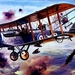 geschilderde-vliegtuigen-tweedekker-luchtvaart-achtergrond