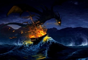 draak-computergraphics-zee-illustratie-achtergrond