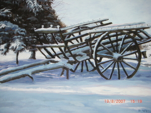 Antieke wagen in de sneeuw