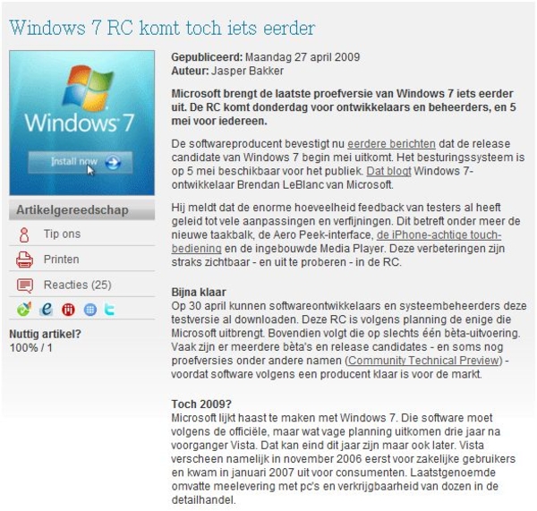Windows 7 RC komt eerder
