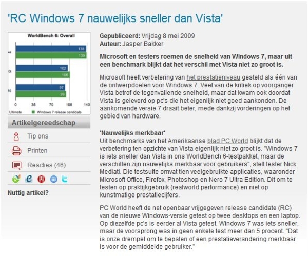 RC Windows 7 niet sneller dan Vista