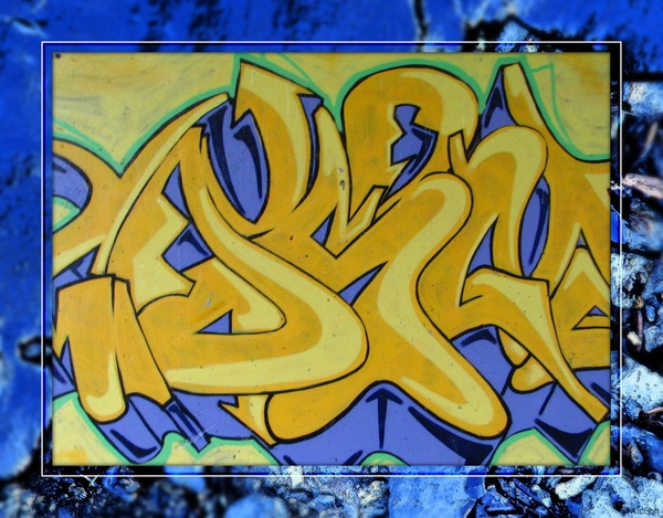 Graffiti met blauwe kader