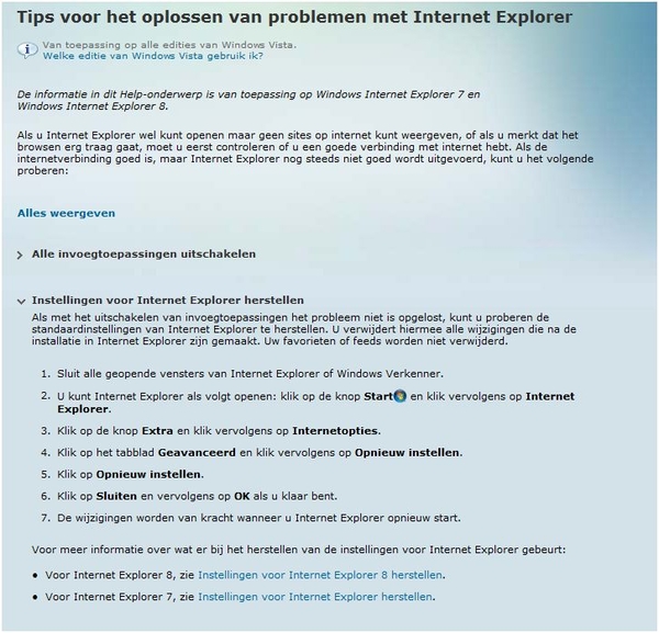 Tips voor het oplossen van problemen met Internet Explorer 7 en 8